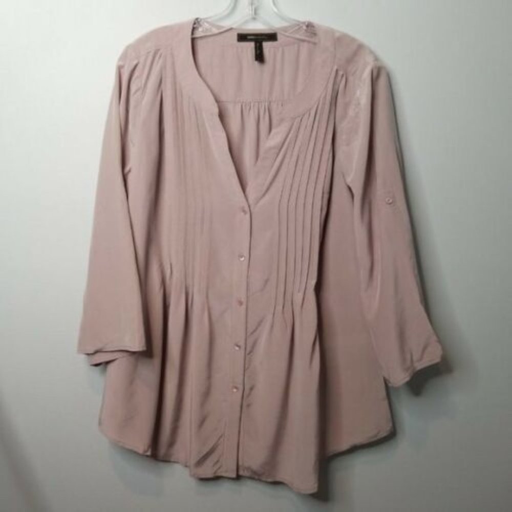 BCBGMaxAzria Aster Pintucked Tunic Blouse Mauve Size MEDIUM